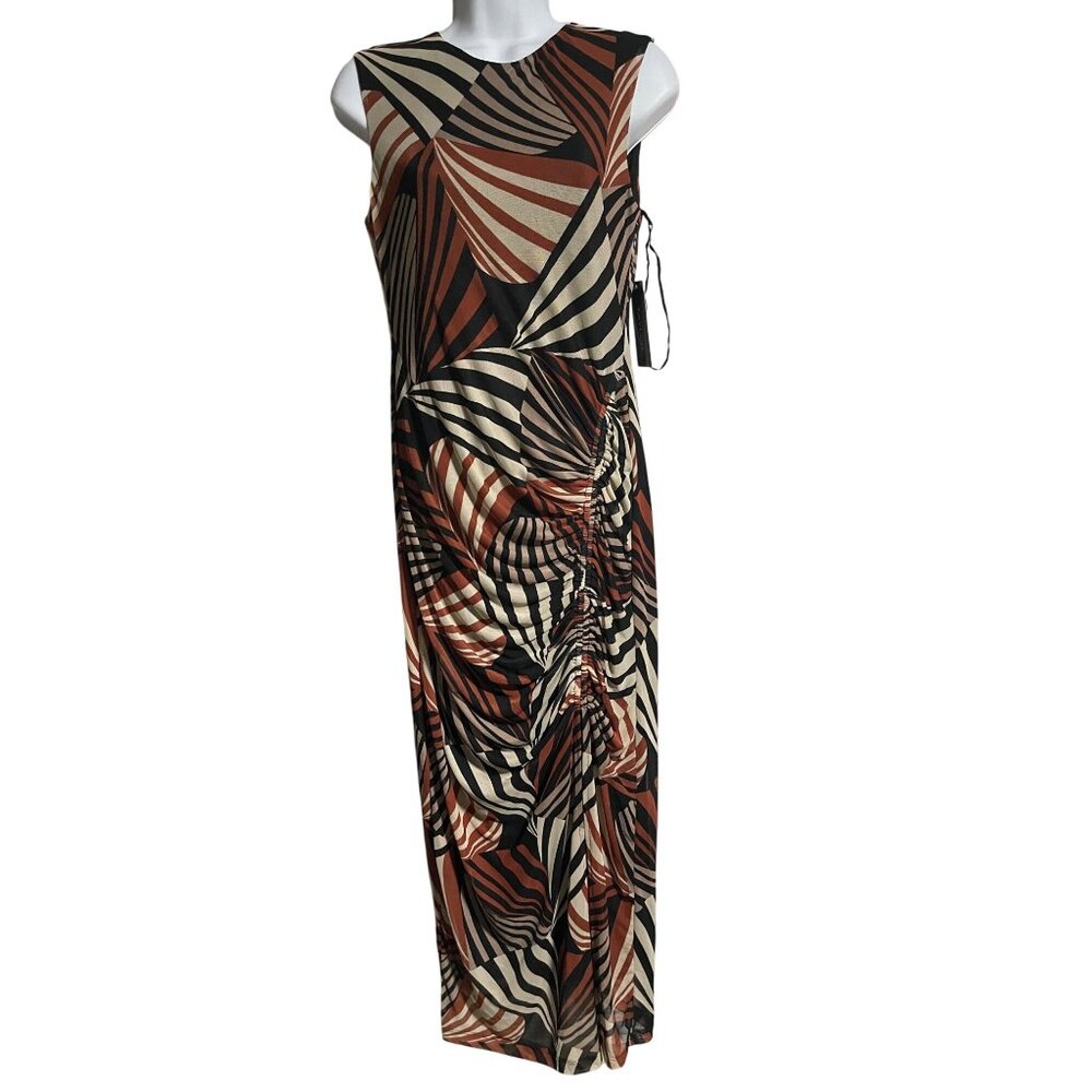 Taylor Sleeveless Maxi Dress With Abstract Print Black & Rust Colors Size Medium